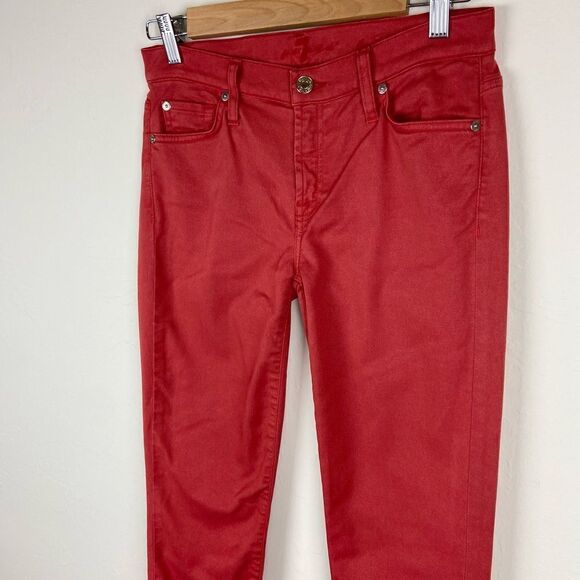 7 For All Mankind ‘The Skinny’ Mid-Rise Ankle Stretch Pant - Lipstick Red - Picture 3 of 8